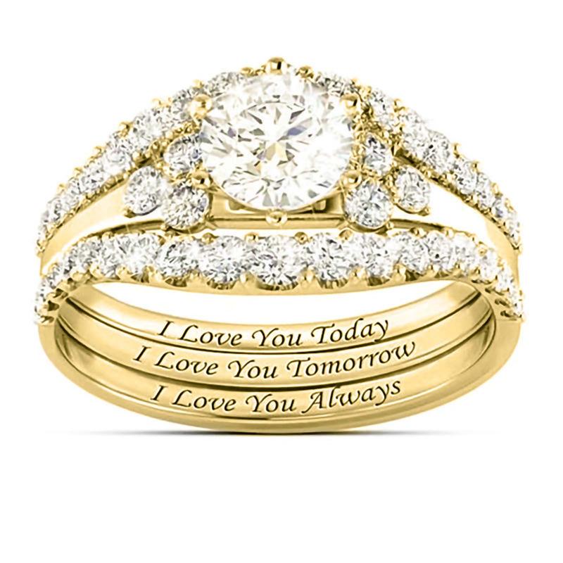 Zircon fashion three-piece ring I love you English letter ring for women and men suitable for engagement wedding party jewelry