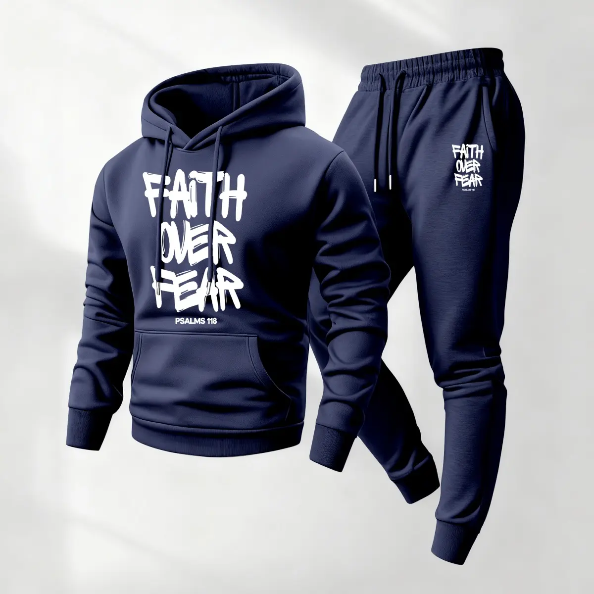 Men's Faith Over Fear Print Hoodie and Drawstring Sweatpants Set,Menswear,Casual Athletic Long Sleeve Hooded Jacket & Trousers for Fall & Winter,Men's Clothing for Daily Wear,Sportswear Indoor Outdoor,Tracksuit, Athleisure Summer Clothes