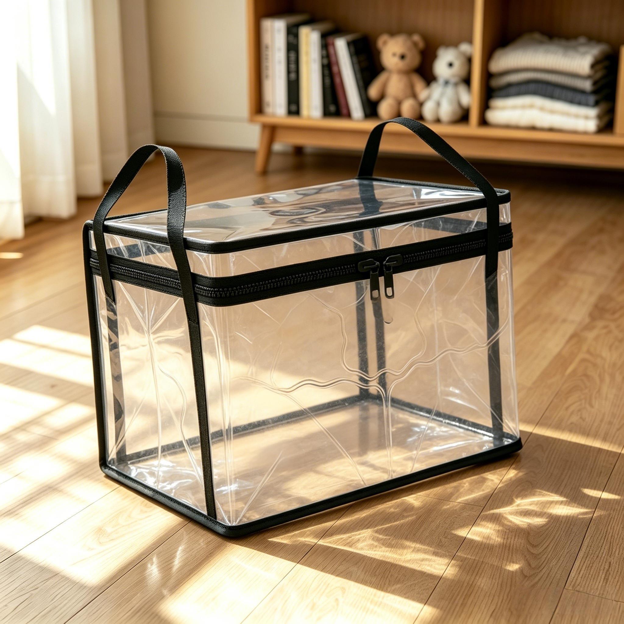 Transparent Storage Box, Thickened PVC Waterproof Dustproof, with Handle, Doll Book Organizer, Doll Storage Container, Multi-Use Bag for Home Camping Moving Garage