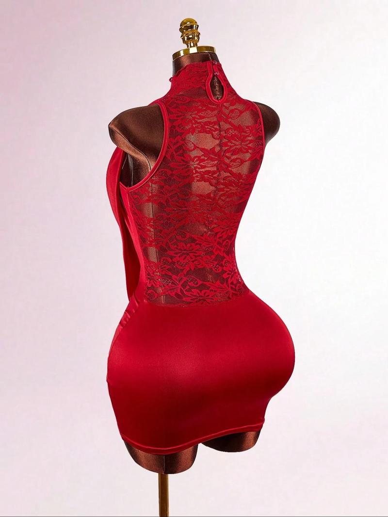 Sexy Lace Backless Cut Out Short Dress, Elegant Summer Fashion, Perfect for Parties and Events, Women's Casual Wear, Ball Party Dress