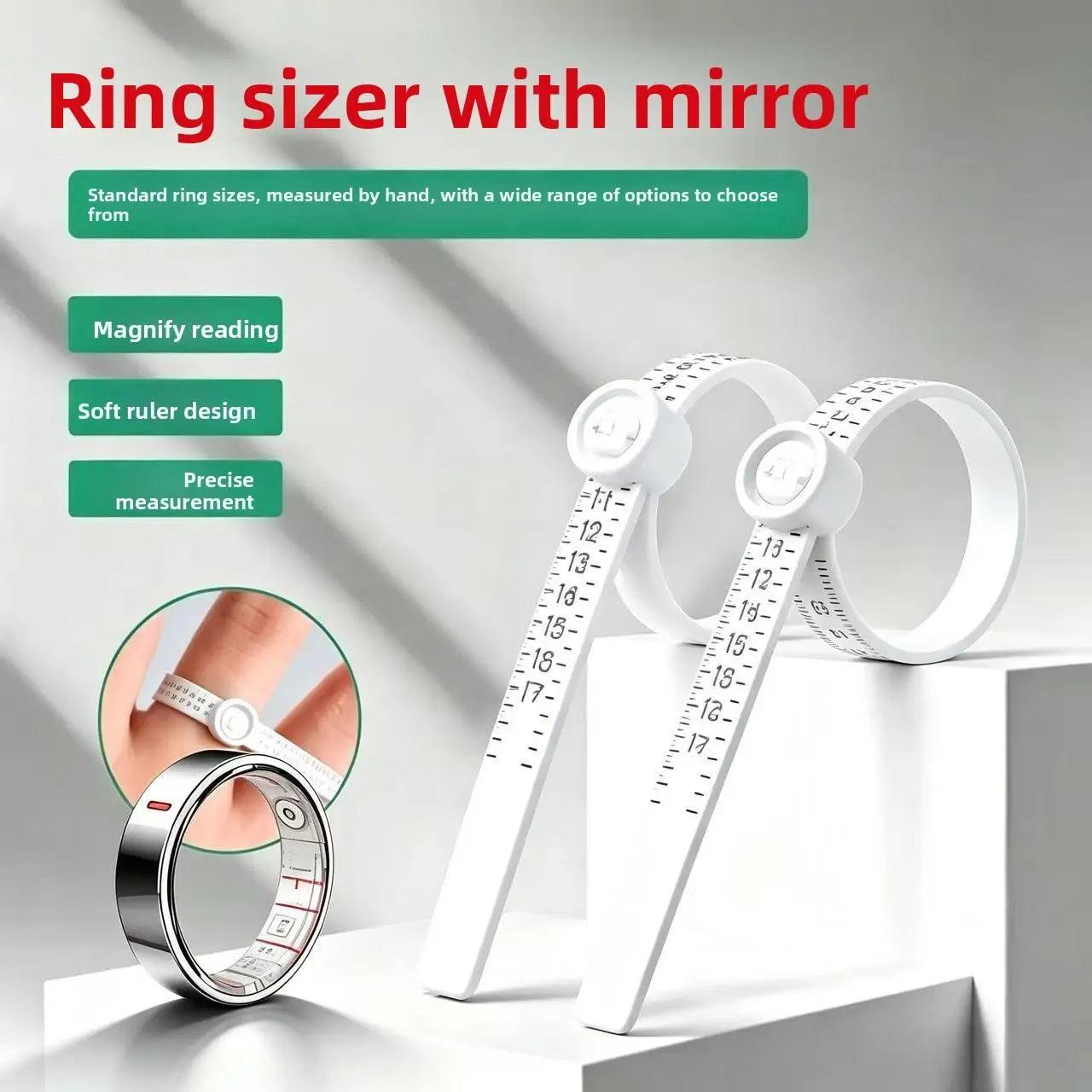 Soft Plastic Finger Sizer for Sports Enthusiasts, Portable Soft Ruler Design for Accurate Finger Size Measurement & to Magnify Reading for Smart Rings