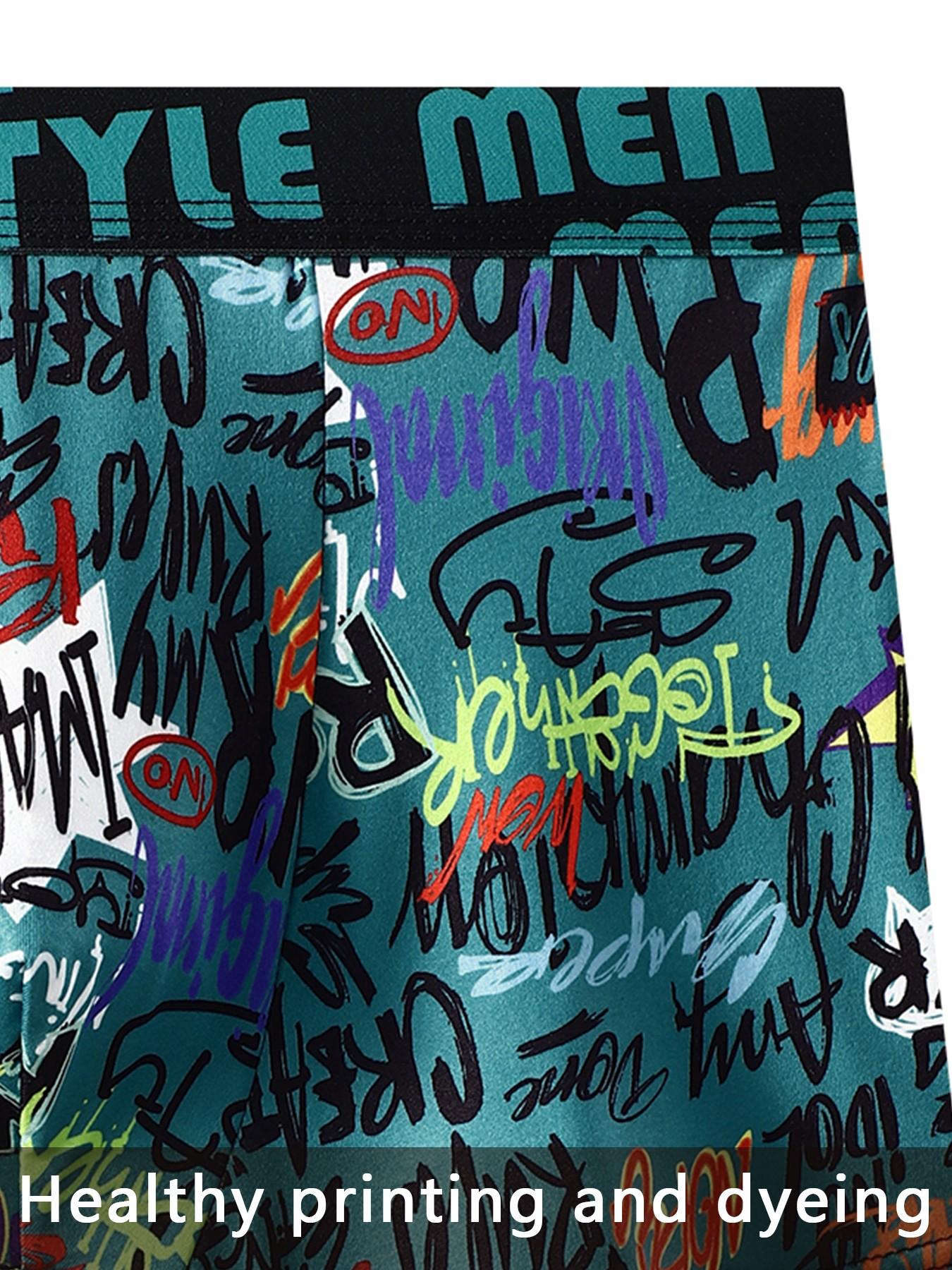 3-pack men's boxer briefs, trendy graffiti prints, soft and breathable, street-style underwear