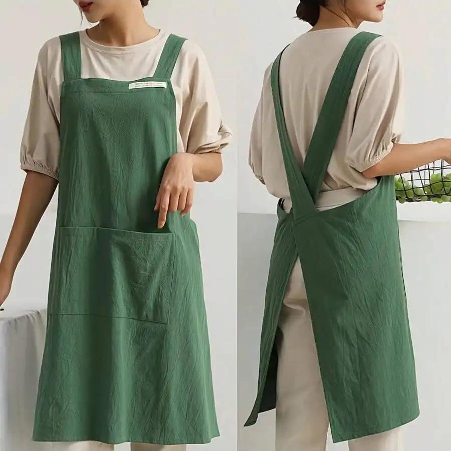 Solid Color Apron with Pocket, Breathable Apron for Women, Adjustable Strap Apron for Home Kitchen Garden Coffee Shop Outdoor Cooking, Easy Cleaning Apron, Kitchen Cooking Aprons