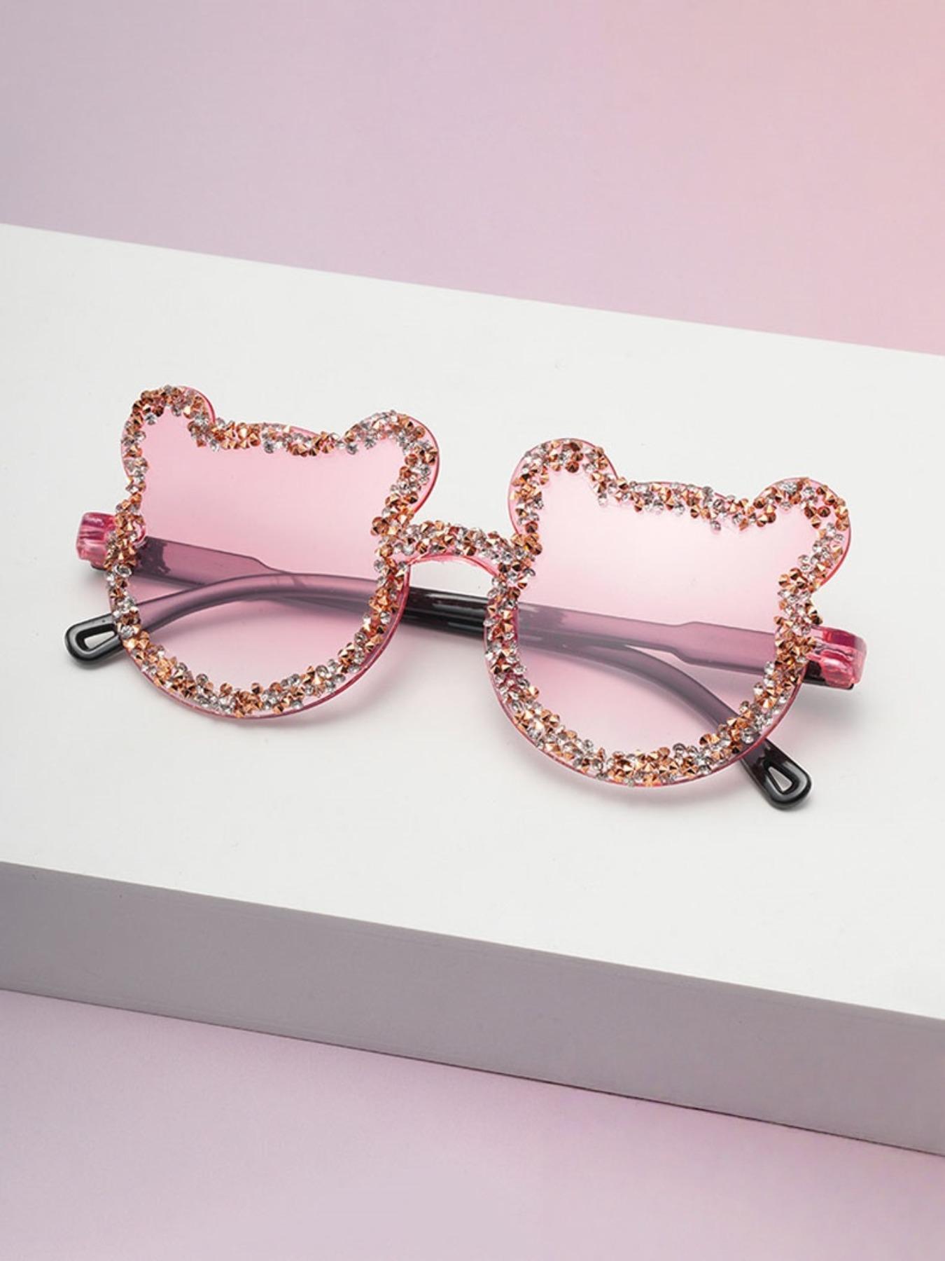1pc Frameless Handmade Rhinestone Bear Party Sunglasses, Candy Color Women's Funny Party Glasses, College Outing Vacation