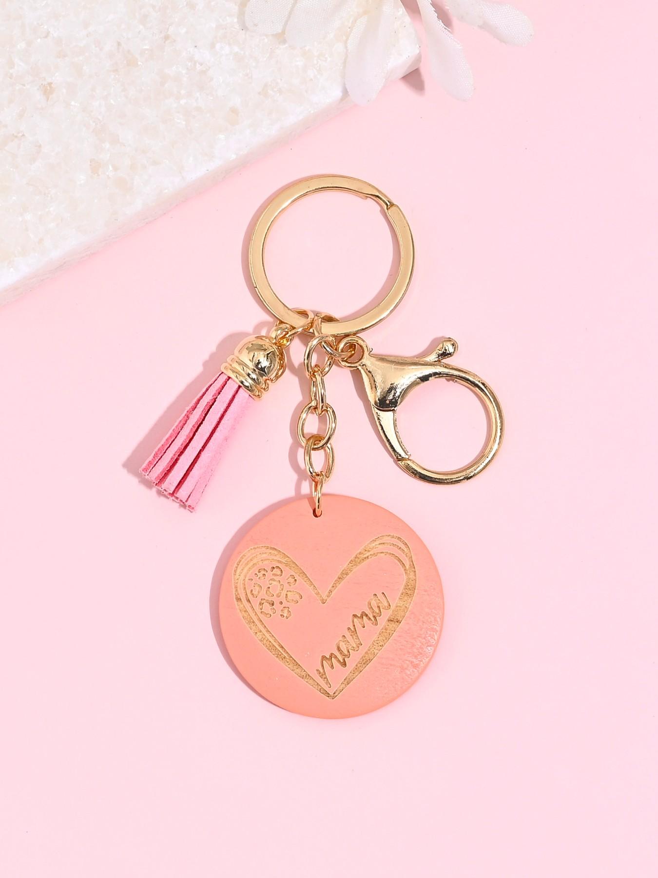 Creative Fashion Mama Wooden Sign Keychain, Heart Fringe Design, Bag and Car Decoration, Mother's Day Gift for Mom