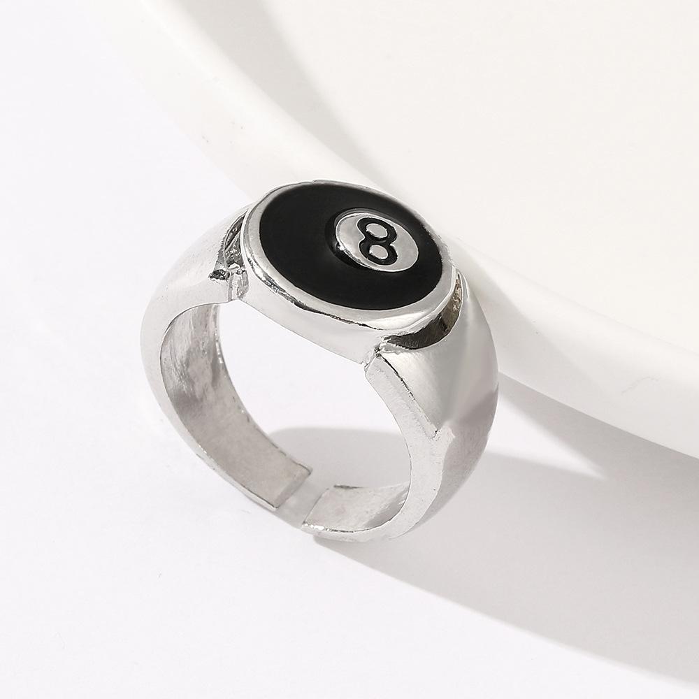 Punk Billiards Number Black 8 Ball Rings Metal Alloy Opening Adjustable Rings Fashion Hip Hop Rock For Women Men Jewelry Gift