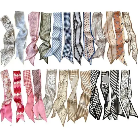 Women's 24-Count Silk-Smooth Accessories Set - Scarf Head Wraps, Hair Accessories, Neckchiefs, Bag Accents, Easy-Care Colors, 38.6x2.7in Rectangular Wraps, Assorted Prints for Everyday Adult Use