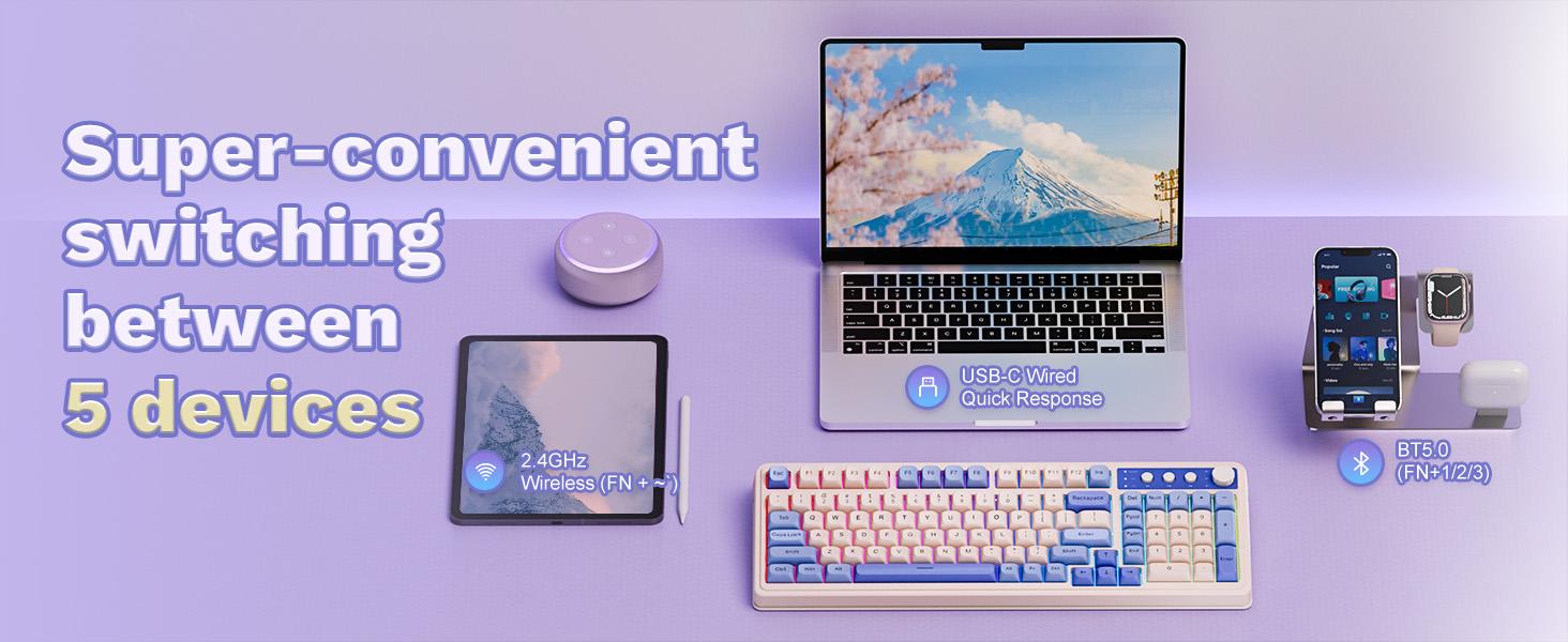 【TOP】AULA S99 Key Keyboard, Tri-Mode Bluetooth/2.4GHz/USB-C Cute Creamy Gaming Keyboard with Number Pad RGB Backlit, Media Knob Custom Mechanical Feel Computer Keyboard for MAC Xbox PC Gamer -Fixed Keycaps & Switches (Non-Replaceable) 【TOP】AULA S99 Key Keyboard, Tri-Mode Bluetooth/2.4GHz/USB-C Cute Creamy Gaming Keyboard with Number Pad RGB Backlit, Media Knob Custom Mechanical Feel Computer Keyboard for MAC Xbox PC Gamer -Fixed Keycaps & Switches (Non-Replaceable)
