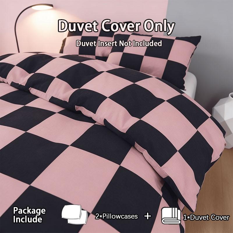Modern minimalist pink & gray checkered geometric pattern bedding set, 3-piece set includes 1 duvet cover and 2 pillowcases, without inserts.Perfect decoration for the bedroom, soft and comfortable.