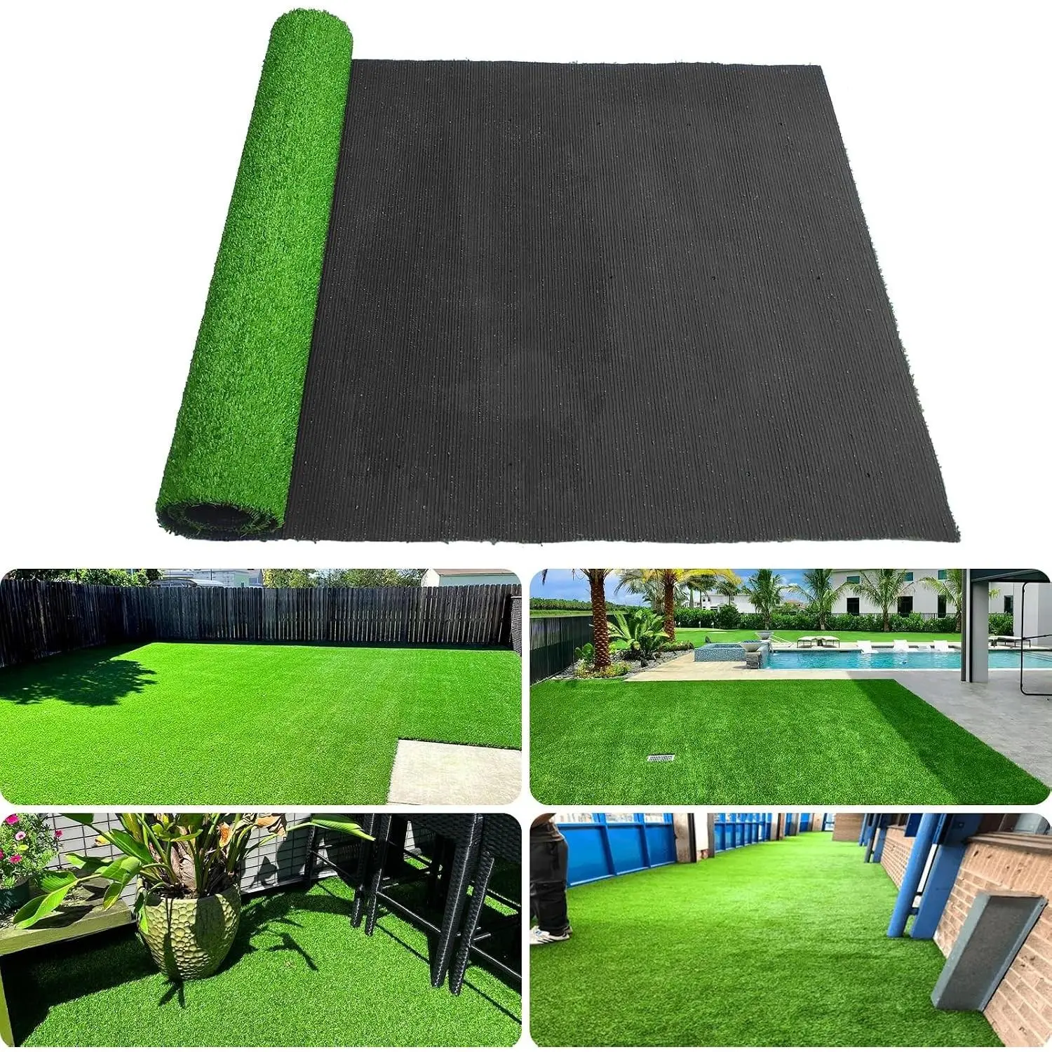 Indoor and Outdoor Balcony Faux Fake Grass Rug with Drainage Holes 4ft X 8ft Customizable Synthetic Green Artificial Grass Carpet Turf Mat