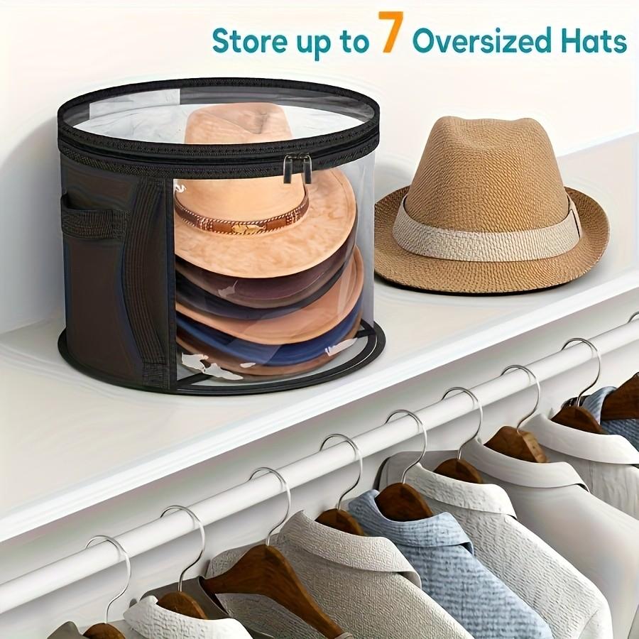 Extra Large Hat Storage Box, Foldable Non-Woven Organizer with Reinforced Handle, Transparent Window, Dual Zipper Design for Hats, Sun Hats, Beach Hats
