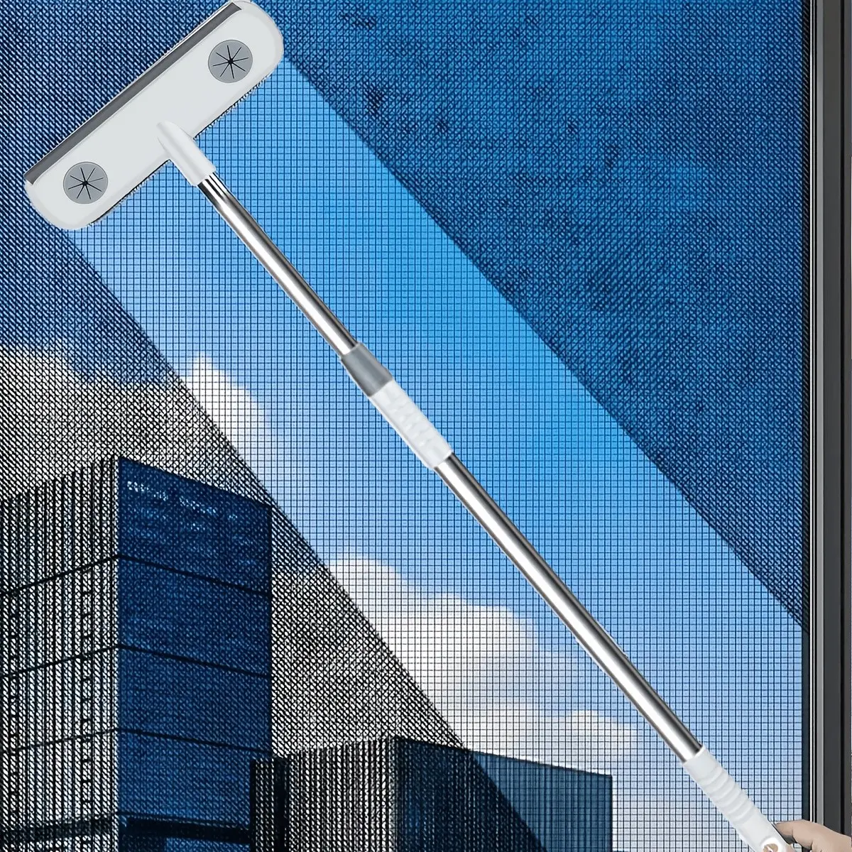 2pcs Retractable Window Cleaning Brush with Adjustable Double Pole, Reusable Screen & Glass Cleaner for High Windows, Pet Hair Remover Household Tool for Bathroom Kitchen, Gift Choice
