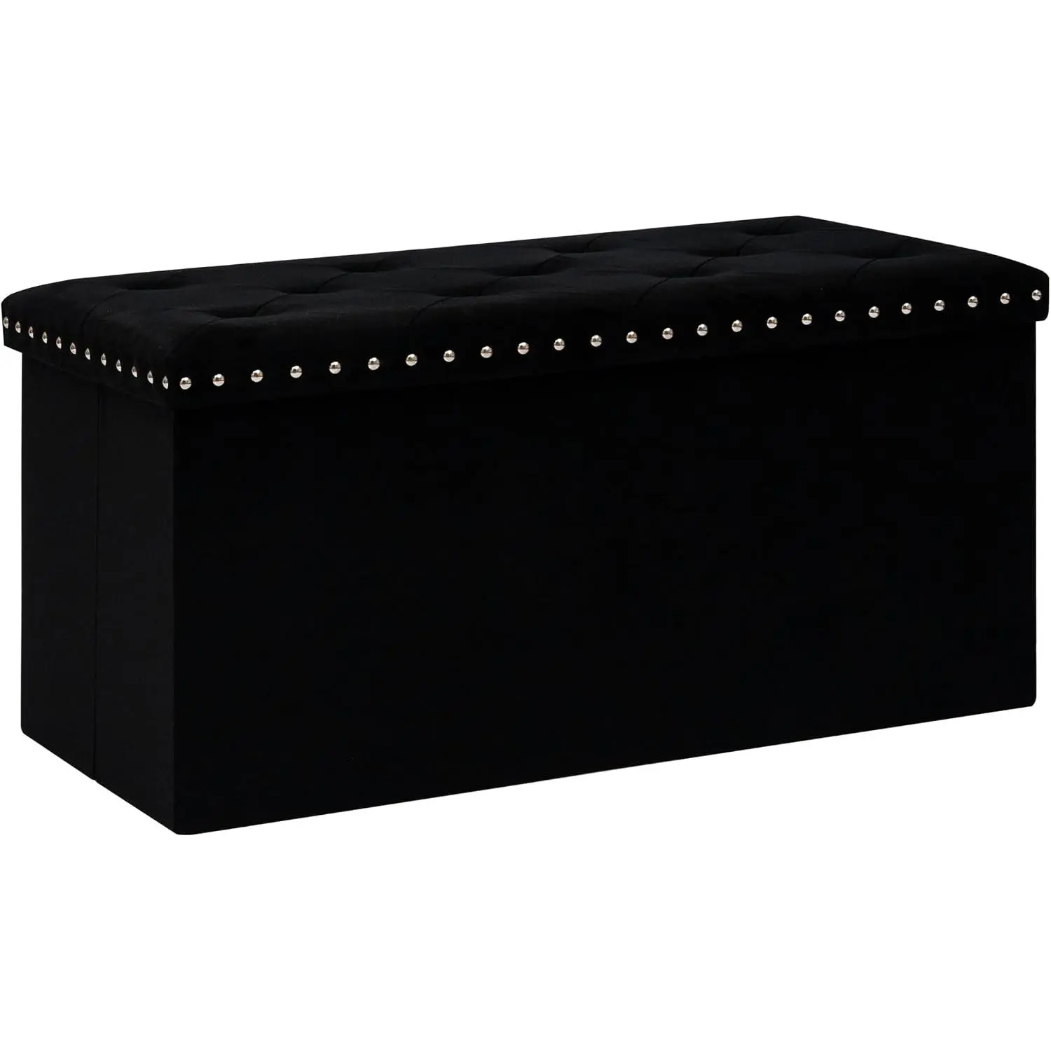 Storage Ottoman Cube Folding Tufted Ottomanse, Storage Boxes Footrest for Bedroom, Luxury Velvet Fabric 30 * 15 * 15 Inches Black