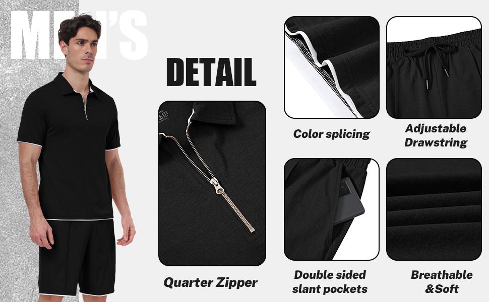 MoFiz Mens Tracksuits Sets Shorts Quarter Zip Polo Shirts Bottom Shorts Outfits Sport Suits Casual Walking Sets Comfy