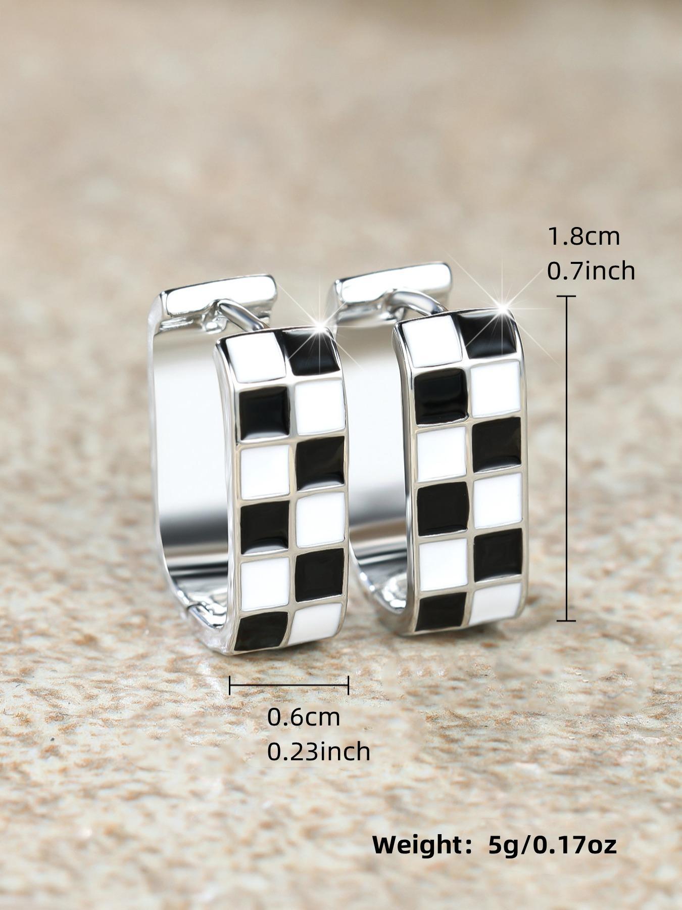 Checkerboard Pattern Hoop Earrings, Fashionable Casual Enamel Drip Earring Clip for Women for Party, Daily Decor, Trendy All-match & Exquisite Jewelry for Gift, High Quality Earrings