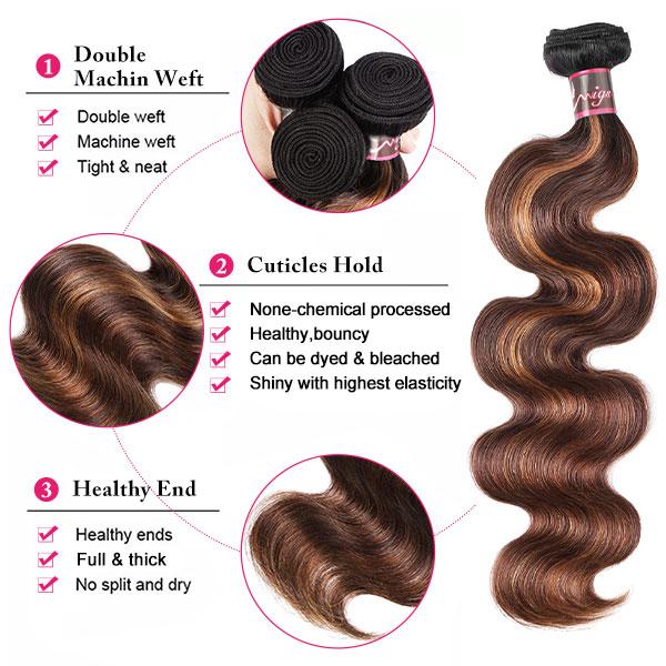 Uwigs FB 30 Highlight Body Wave Bundles With 4×4 Closure Colored Human Hair Weave Hair Extensions For Women