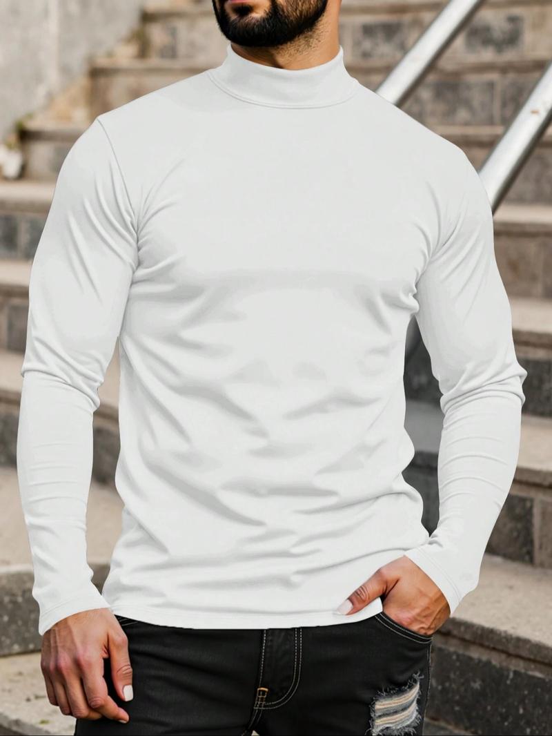 3pcs Men's Solid Color Casual Turtleneck Long Sleeve T-Shirt, Mens Fall And Winter Base Shirt, Men's Spring High Neck Shirt, Men's Summer Half High Neck Shirt, Men'S Casual Top Jacket, Suitable For All Seasons Of Casual Items