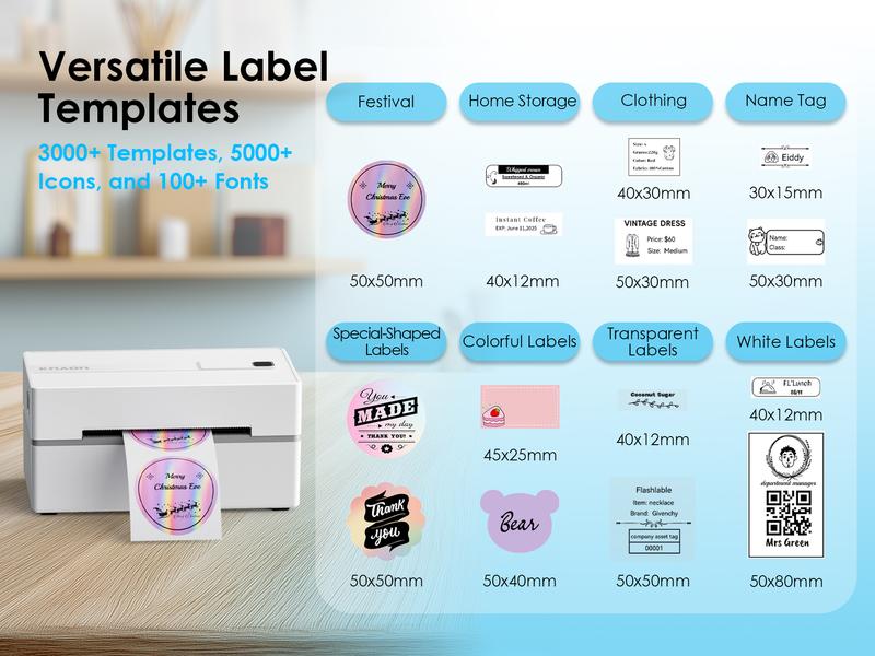 KNAON Thermal Shipping Label Printer BLuetooth Wireless Printer 4x6 for Small Business & Package,Compatible with USPS, Amazon, Shopify, iOS/Android/Windows/Mac