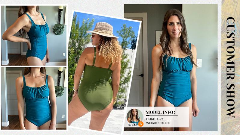 Aqua Eve One Piece Bathing Suit for Women Tummy Control Swimsuit Slimming Vintage Swimwear