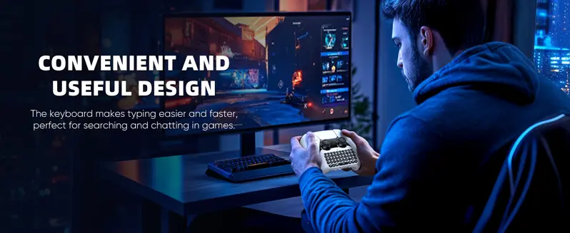 MENEEA Ergonomic Plastic Wireless Video Game Controller Full Game Keyboard for PS5 - Bluetooth 3.0 Mini Size, Built-in Speaker, 3.5MM Audio Jack, Separate Charging for Voice Chat, No Additional Software Needed, PS5 Accessories