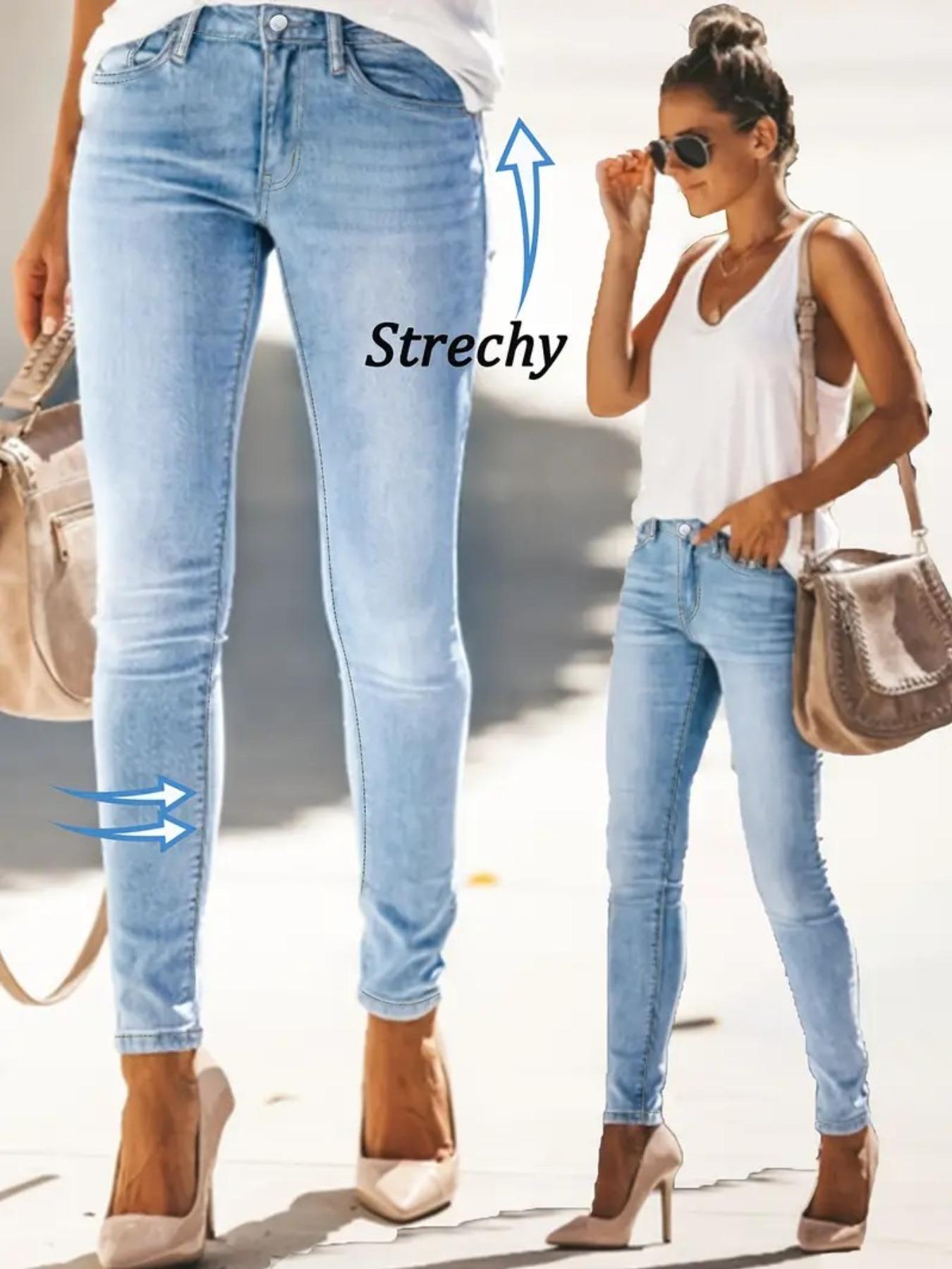 Women's High Waist Slim Fit Jeans, Stretchy Washed Denim Jeans, Casual All Season Wear, Perfect for Commuting and Dates