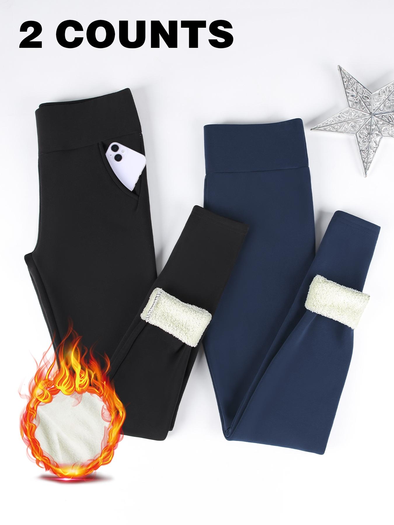 Women's High-Waisted Fleece Lined Leggings, Warm Thermal Underwear Pants for Winter, Casual Tight-Fit Sporty Style