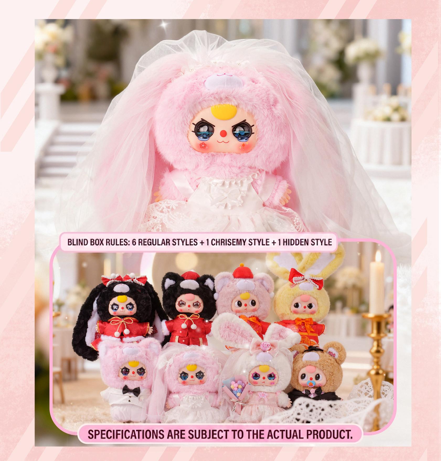 Baby Three Lovely Wedding 400% Series Blind Box - Large Size Kawaii Bunny Couple Mystery Box, Romantic Town Theme Decor & Emotional Companion, Cute Collectible Vinyl Plush Toy, Wedding Gift for Her, Home Desk Ornament