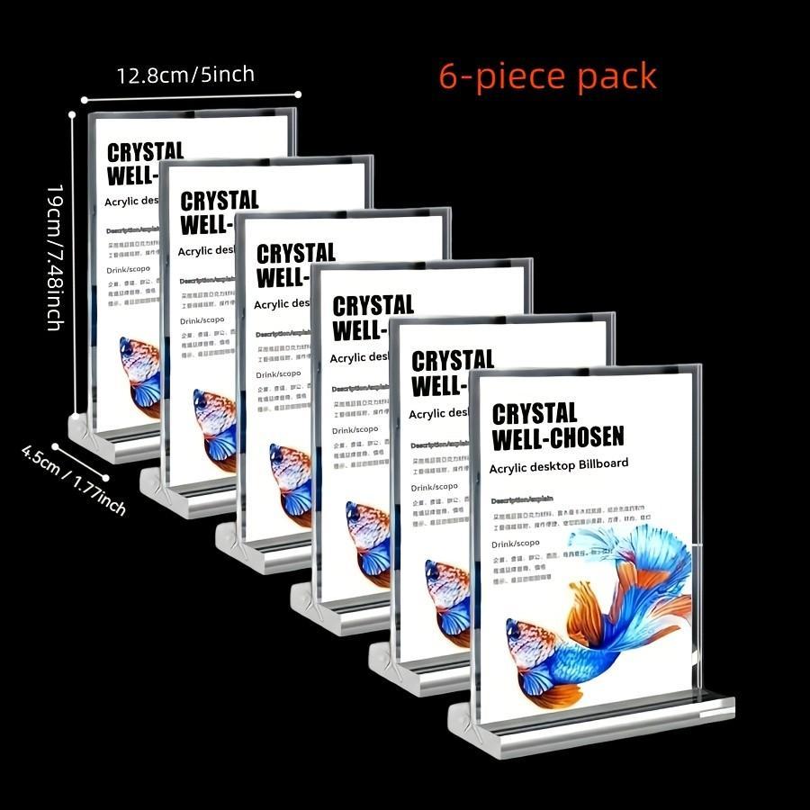 6-Piece Acrylic Menu Card Set, Transparent Wedding Table Number Holder, Double-Sided Frame, Ideal for Weddings, Parties, Special Events