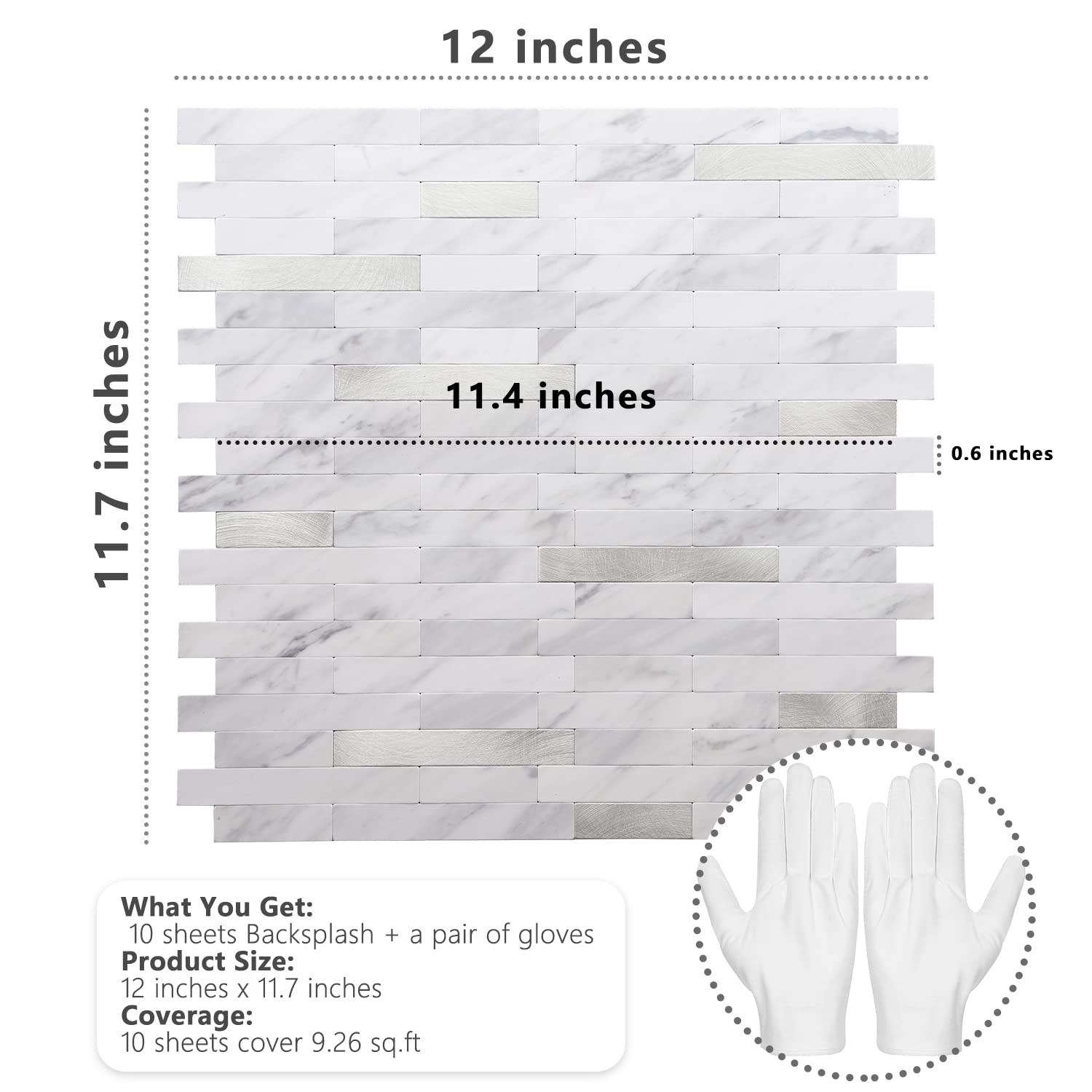 STICKGOO 10 Sheets Peel and Stick Backsplash, PVC Wall Tiles Stick on Backsplash for Kitchen - White Marble with Metal Silver STICKGOO 10 Sheets Peel and Stick Backsplash, PVC Wall Tiles Stick on Backsplash for Kitchen - White Marble with Metal Silver