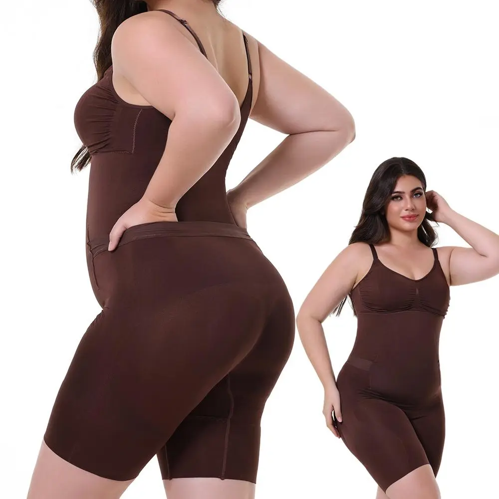 Bathroom-Friendly Shapewear Bodysuit for Women Tummy Control Body Shaper Seamless Adjustable Straps Hidden Open Back Cotton gusset Crotch 360°Targeted Sculpting lifter faja customizable fit breathable mesh design