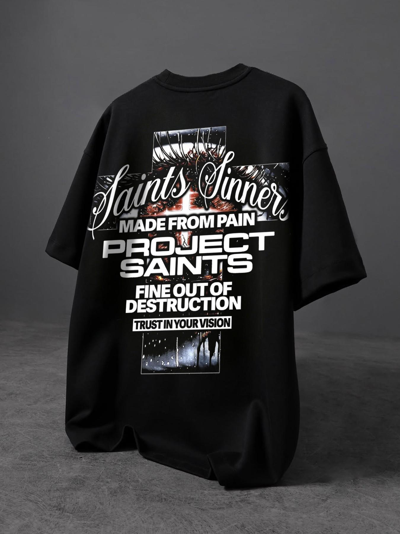 Men's Summer Street Style T-Shirt, Cartoon Cross Print, Slim-Fitting Long Sleeve, Fashionable Pure Cotton, Trendy Loose Fit