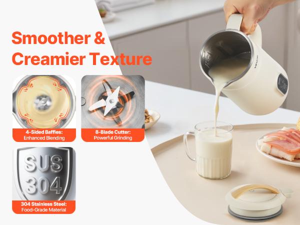 6-in-1 Nut Milk Maker, 20 oz Soy Milk Maker Machine with 6 Blades, for Homemade Oat, Nut, Soy, Juice, Plant-Based and Non Dairy Beverages with High-Temp Self-Cleaning, Boil Water, 12-Hour Delay