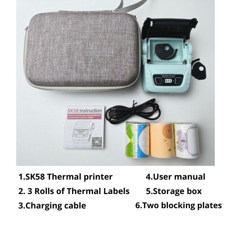 Portable Wireless Label Printer Label Maker Machine + 3 Rolls Color Labels, USB Rechargeable, Compatible with iOS Android Windows, Barcode Clothing Jewelry Retail Mail