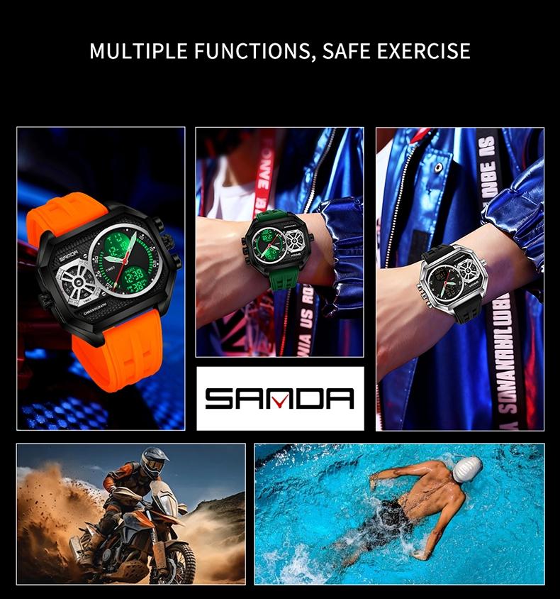 Sanda Multifunctional Digital Watch, Alloy Case, Waterproof, Luminous, Stopwatch, Alarm, Hourly Chime, Perfect Birthday Gift