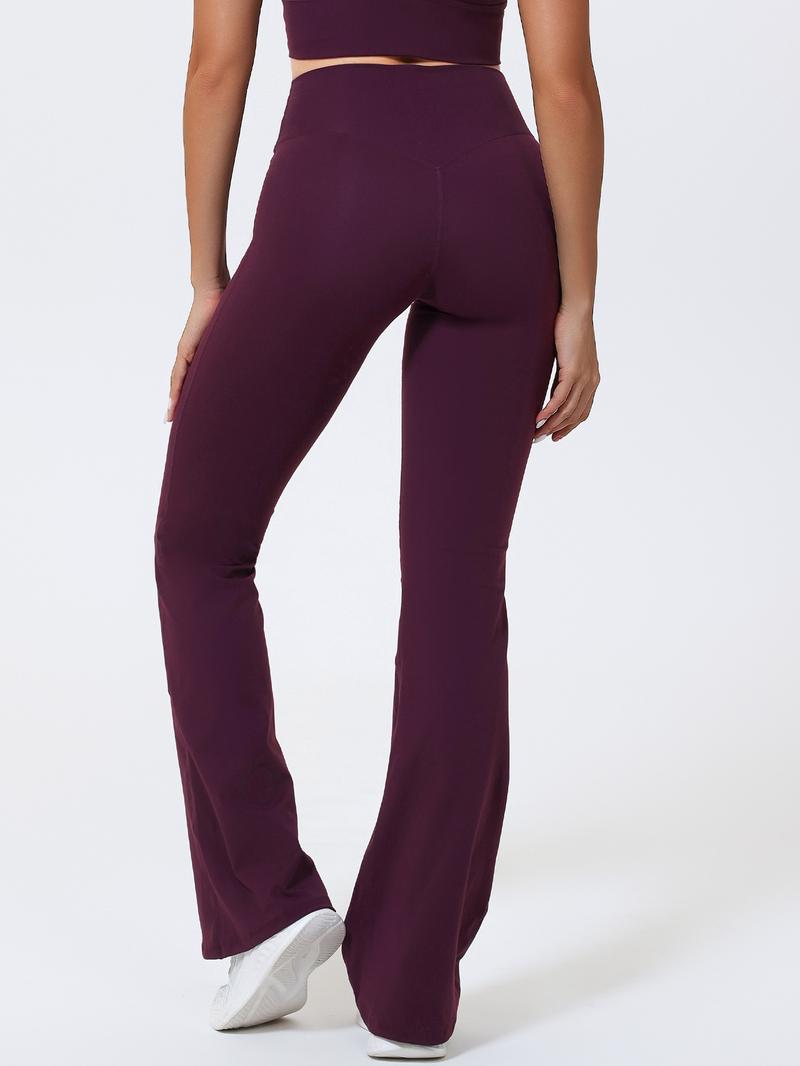 Women's High Waist Yoga Flare Pants, Seamless Butt Lifting Design, No Pockets, Comfortable Sport & Casual Wear, Polyester + Spandex Fabric, High Waisted Leggings