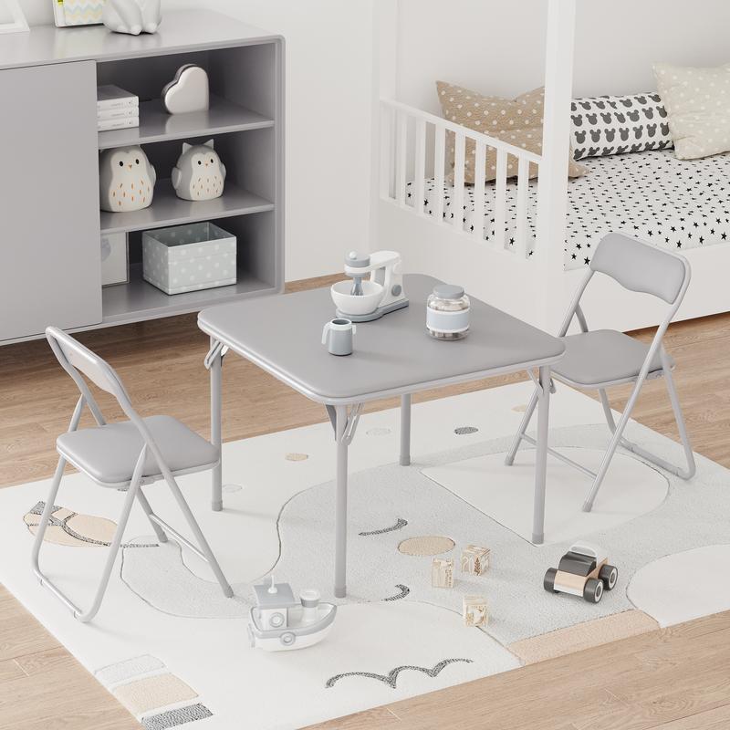 Kids Folding Activity Table and Chairs 3 Piece Set, Portable, with PU Soft Cushion,Suitable for Home Eating,Reading and Playing