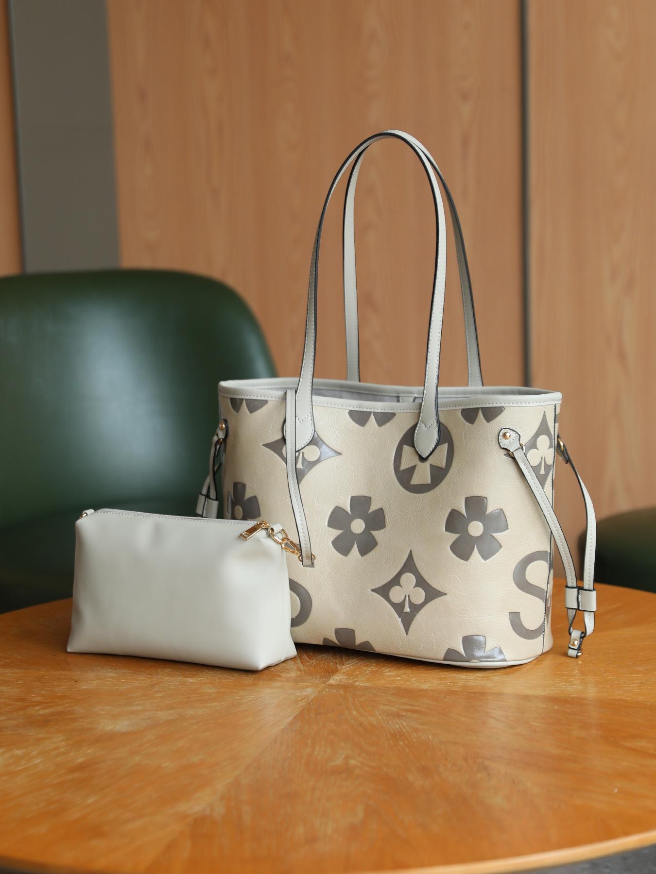 Women's Elegant Floral Embossed Tote Bag & Wristlet, Large Capacity Shoulder Bag, Fashionable Handbag Set for Daily Use