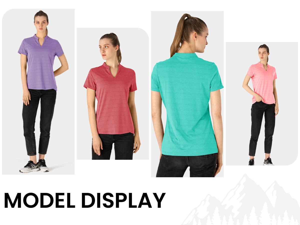 TBMPOY  Women's Dry Fit Golf Polo Shirts Short Sleeve V Neck Collarless Athletic Activewear Lightweight Shirts