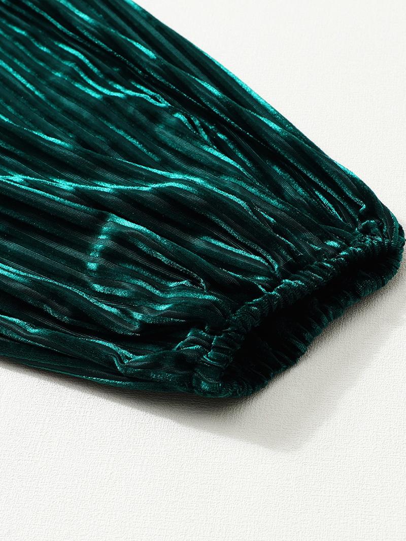 Women's Plain Bishop Sleeve Tie Back Square Neck Elastic Velvet Dress, Elegant Long Sleeve A Line Short Dress for Party Holiday Wedding Guest,Christmas Dress, Ladies Clothes for Winter