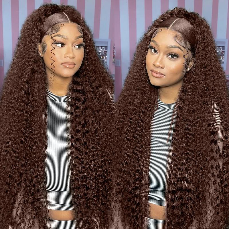 [NEW IN] Bling Hair 13x4 13x6 Chocolate Brown HD Lace Front Wig Deep Wave Frontal Wig Preplucked Colored Brown Curly Human Hair Wigs for Black Women