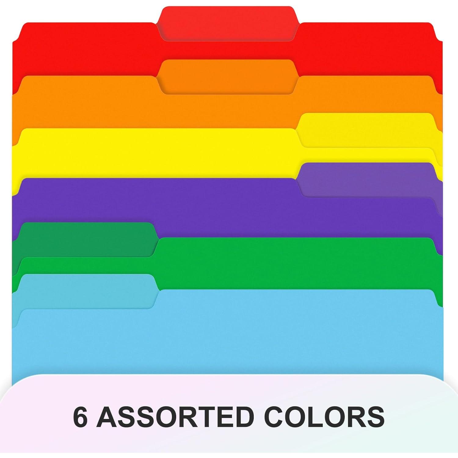 Bright Colors Recycled Plastic File Folders, Letter Size 8.5x11, 6-Pack with 1/3-Cut Tabs, Poly Folders for Office, School Document Organization