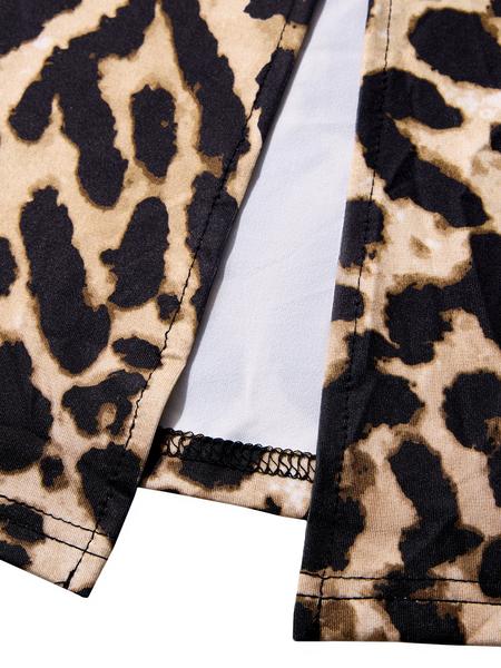 Elegant Leopard Print Bodycon Dress, Deep V Neck Lace Long Sleeve, High Waist Split Back Party Dress, Fall Fashion Women's Clothing