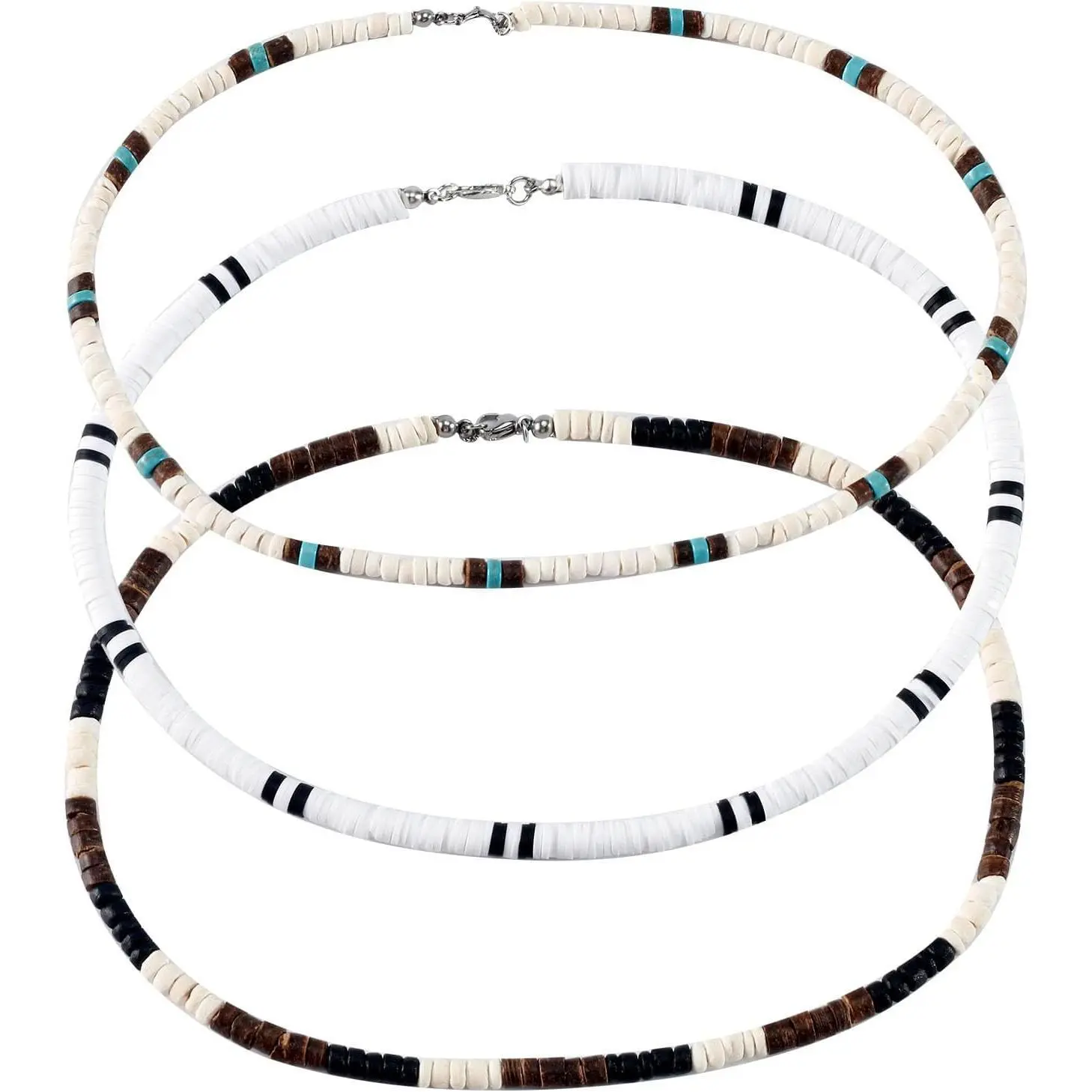 3 Pcs Puka Shell Necklace for Men, Men's Surfer Necklace, Brown Coconut Shell Beaded Necklace for Men, Beach Necklace for Women and Men, Hawaiian Necklace for Men Women, Mens Choker Necklace