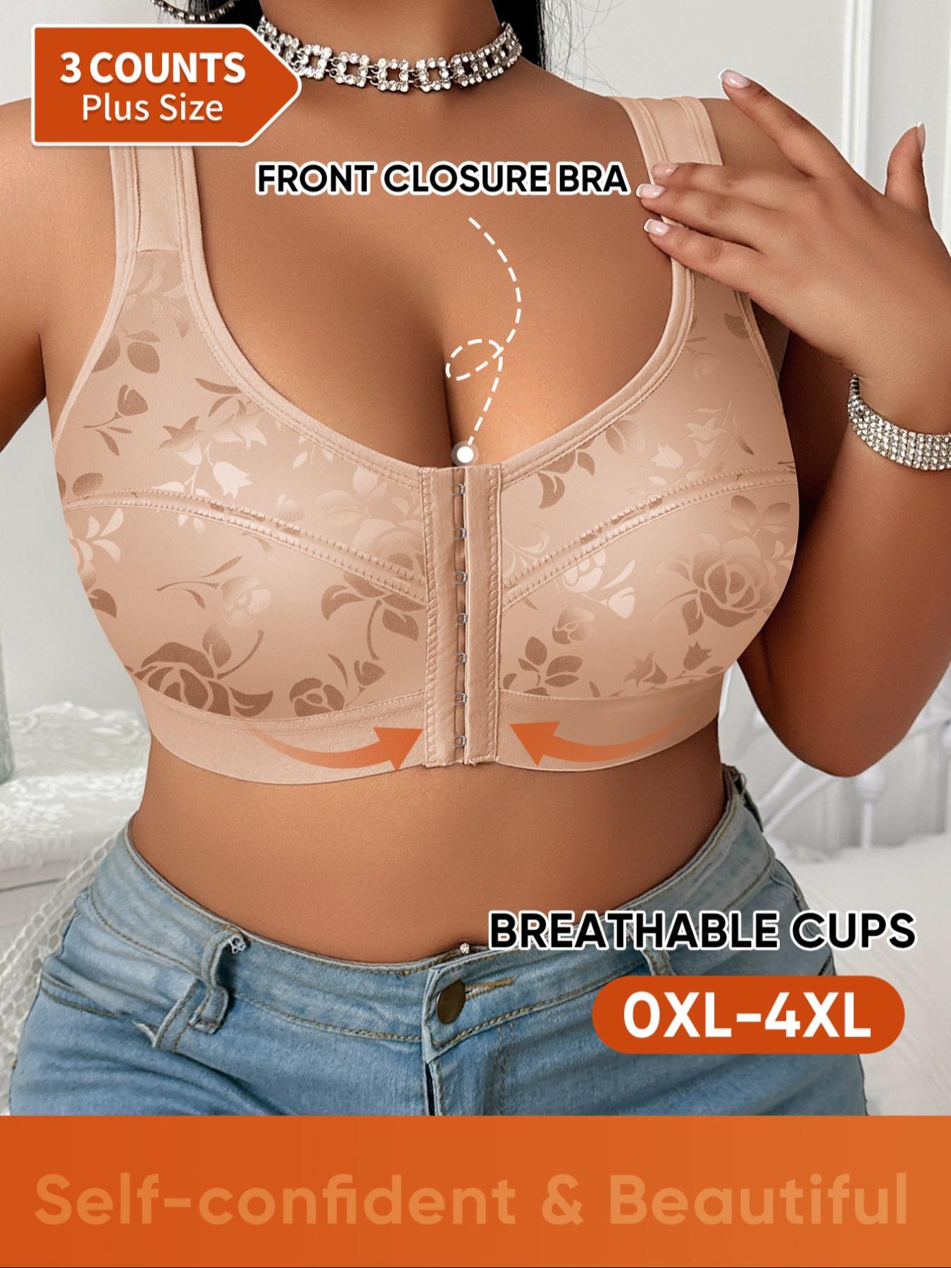 Women's Full Coverage Unlined Wireless Bra Set, Large Size Soft Breathable Underwear, Casual Plain Design, All Seasons Comfort