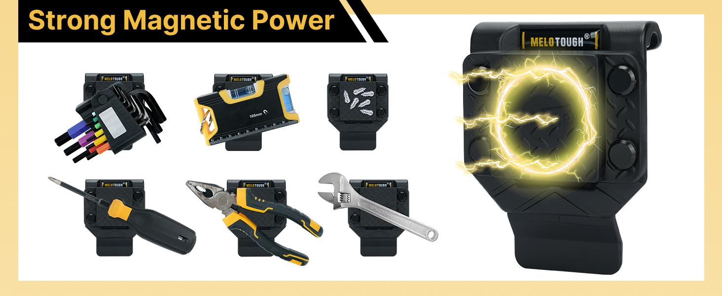 MELOTOUGH Magnetic Tool Holder Strong Magnetic Belt Clip for Screws,Nails,Wrench,Hammer,Pliers,Screwdriver,Trowel,Sockets - Fits Up to 2.7" Belt (Black)