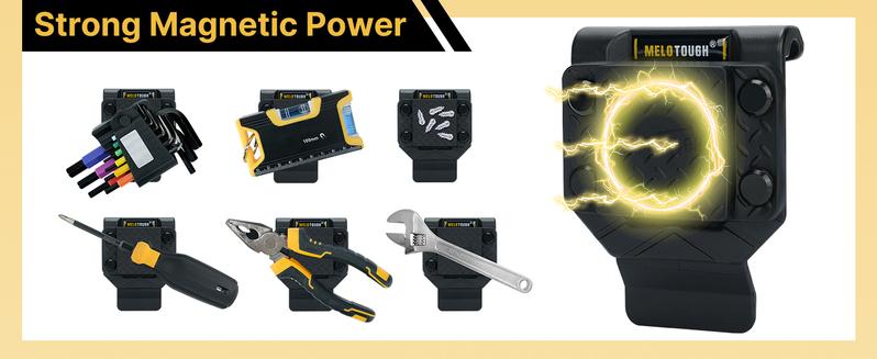 MELOTOUGH Magnetic Tool Holder Strong Magnetic Belt Clip for Screws,Nails,Wrench,Hammer,Pliers,Screwdriver,Trowel,Sockets - Fits Up to 2.7" Belt (Black)