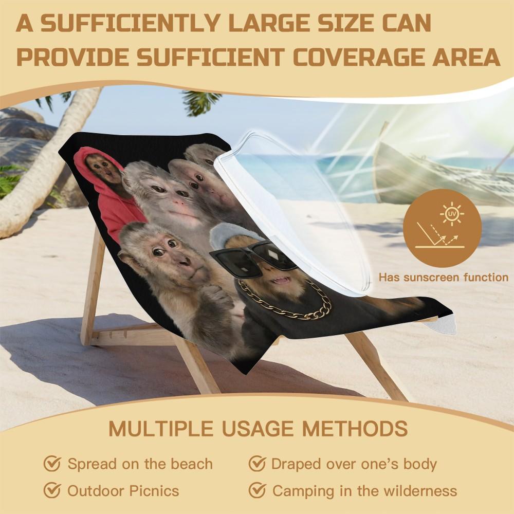 Trending Fun Monkey Adult Beach Towel, Trendy Cool Print Design, Lightweight Quick-Dry Towel, Suitable for Poolside, Vacation, Travel, and Outdoor Summer Use, Lightweight, Quick-Drying