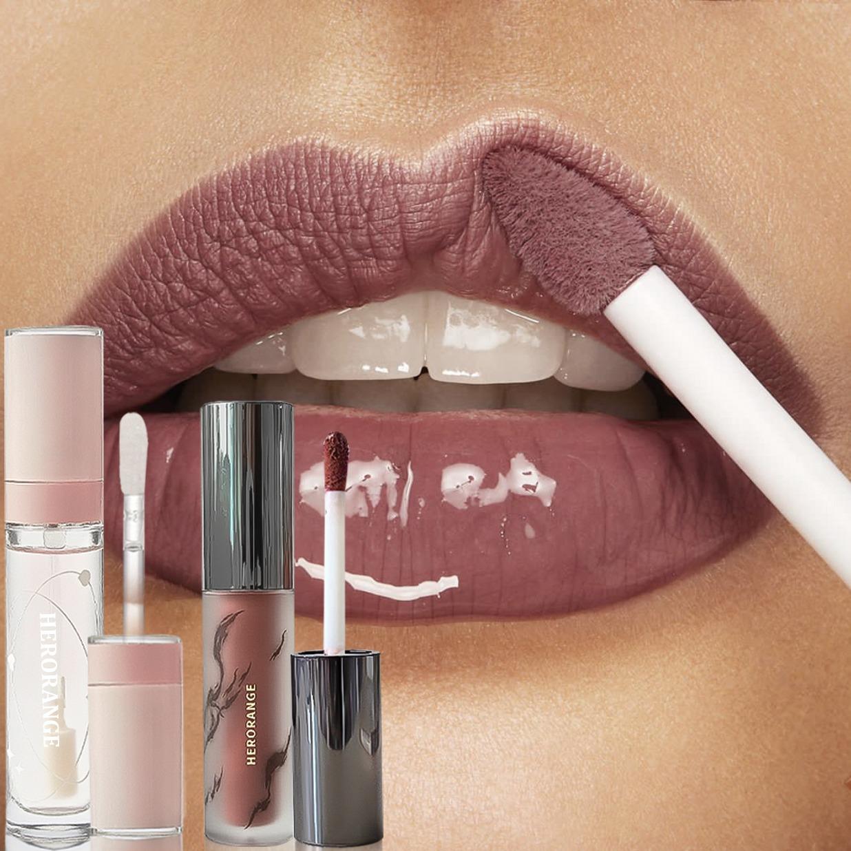 [HERORANGE Lipstick & Lip Gloss Set] Silky Matte Lipstick and Nourishing Lip Gloss Set with Smooth Vibrant Color, Easy to Layer, Moisturizing and Hydrating, Suitable for Stage Performances, Parties and Dates