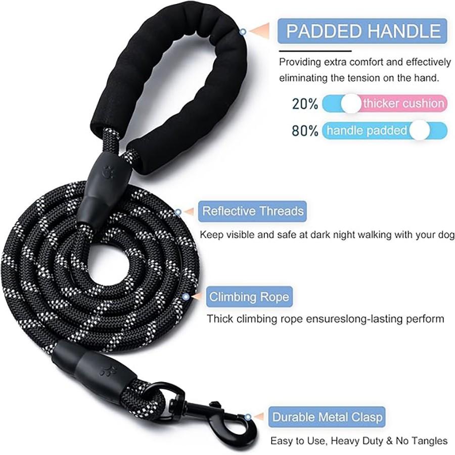 Dog Training Leash with Striped Pattern, Durable Polyamide Material, Padded Handle, Shock Absorption, Suitable for Small Medium Large Dogs