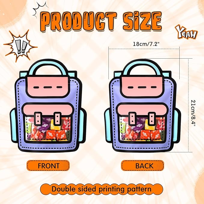 40/100 Pcs Back to School Cartoon Backpack Goodies Bags Snack Bags Candy Bags Plastic Gift Bags with Handle Transparent Window Treat Bags for Teacher Student Women,School Classroom Supplies,Birthday Party kindergarten Vibrant Orange Celebrations Gift